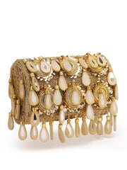 Tipify Antique Gold Teardrop Mirror Embellished Suede Clutch