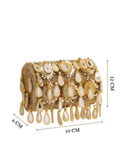 Tipify Antique Gold Teardrop Mirror Embellished Suede Clutch