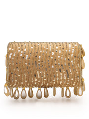 Tipify Antique Gold Teardrop Mirror Embellished Suede Clutch