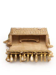 Tipify Antique Gold Teardrop Mirror Embellished Suede Clutch