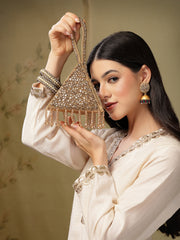 Fringe Flirt Gold Cluster Embellished Suede Clutch