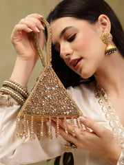 Fringe Flirt Gold Cluster Embellished Suede Clutch
