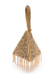 Fringe Flirt Gold Cluster Embellished Suede Clutch