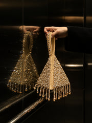 Fringe Flirt Gold Cluster Embellished Suede Clutch