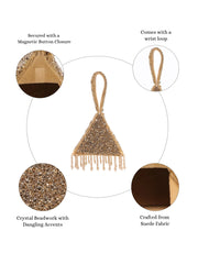 Fringe Flirt Gold Cluster Embellished Suede Clutch