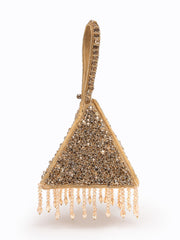 Fringe Flirt Gold Cluster Embellished Suede Clutch