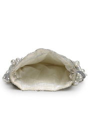 Dewdrop Fringe Silver & Ivory Embellished Faux Silk Potli