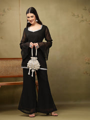 Dewdrop Fringe Silver & Ivory Embellished Faux Silk Potli