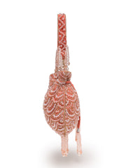 Crystal Cascade Coral Pink & Gold Scalloped Embellsihed Velvet Potli