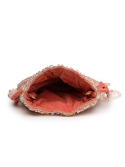 Crystal Cascade Coral Pink & Gold Scalloped Embellsihed Velvet Potli