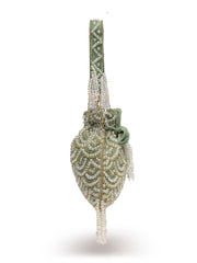 Crystal Cascade Sage Green & Gold Scalloped Embellsihed Velvet Potli