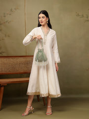 Crystal Cascade Sage Green & Gold Scalloped Embellsihed Velvet Potli