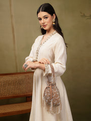 Crystal Cascade Coffee & Gold Scalloped Embellsihed Velvet Potli