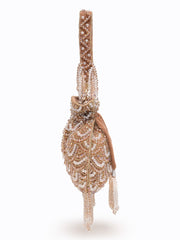 Crystal Cascade Coffee & Gold Scalloped Embellsihed Velvet Potli