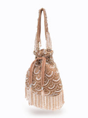 Crystal Cascade Coffee & Gold Scalloped Embellsihed Velvet Potli