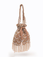 Crystal Cascade Coffee & Gold Scalloped Embellsihed Velvet Potli