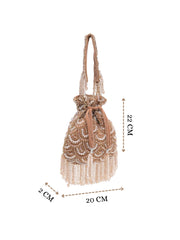Crystal Cascade Coffee & Gold Scalloped Embellsihed Velvet Potli