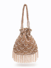 Crystal Cascade Coffee & Gold Scalloped Embellsihed Velvet Potli