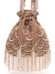 Crystal Cascade Coffee & Gold Scalloped Embellsihed Velvet Potli