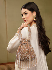 Crystal Cascade Coffee & Gold Scalloped Embellsihed Velvet Potli