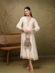 Crystal Cascade Coffee & Gold Scalloped Embellsihed Velvet Potli