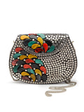 Mosaic Stone Work Embellished Metal Clutch