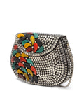 Mosaic Stone Work Embellished Metal Clutch