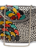 Mosaic Stone Work Embellished Metal Clutch