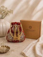 Dangle Floral Embellished Potli with signature gift box | Teej Gift for Women