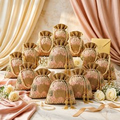 Dangle Floral Embellished Wedding Favor Potli Set of 10 | The Perfect Bridesmaid Keepsake