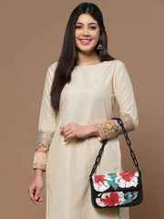 Coffer Floral Embellished Faux Silk Clutch