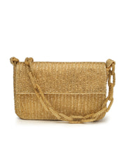 Coffer Striped Embellished Faux Silk Clutch
