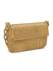 Coffer Striped Embellished Faux Silk Clutch