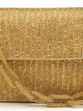 Coffer Striped Embellished Faux Silk Clutch