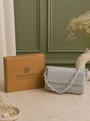 Coffer Striped Embellished Clutch with signature gift box | Anniversary Gift for Her