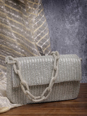 Coffer Striped Embellished Clutch with signature gift box | Anniversary Gift for Her