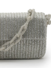 Coffer Striped Embellished Faux Silk Clutch