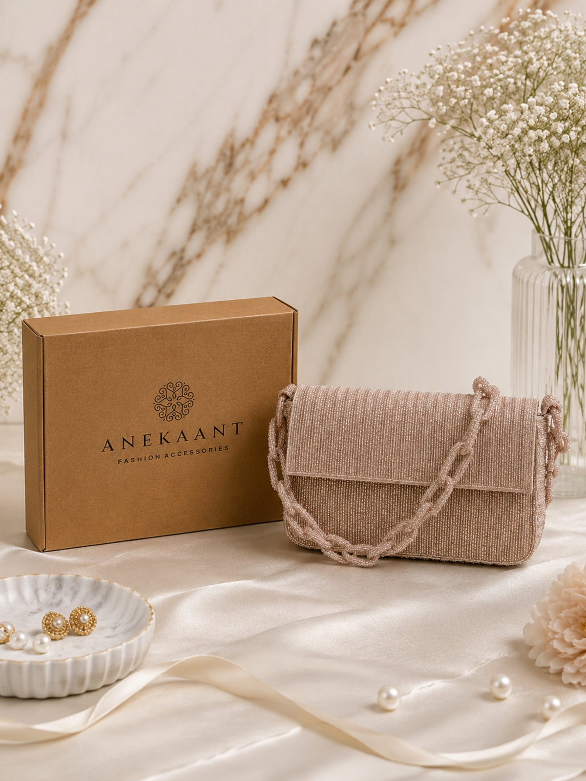 Coffer Striped Embellished Clutch with signature gift box | Festive Gift for Women