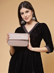 Coffer Striped Embellished Faux Silk Clutch