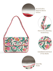 Beaded Botanica Canvas Floral & Vine Motifs Embroidered Clutch