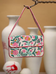 Beaded Botanica Canvas Floral & Vine Motifs Embroidered Clutch