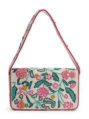 Beaded Botanica Canvas Floral & Vine Motifs Embroidered Clutch