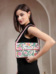 Beaded Botanica Canvas Floral & Vine Motifs Embroidered Clutch