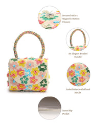 Petal Posh Canvas Floral Motif Beaded Clutch