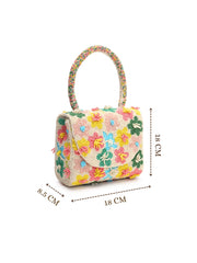 Petal Posh Canvas Floral Motif Beaded Clutch