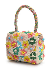 Petal Posh Canvas Floral Motif Beaded Clutch