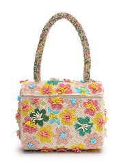 Petal Posh Canvas Floral Motif Beaded Clutch