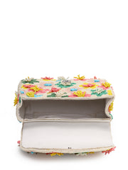 Petal Posh Canvas Floral Motif Beaded Clutch