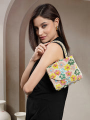 Petal Posh Canvas Floral Motif Beaded Clutch