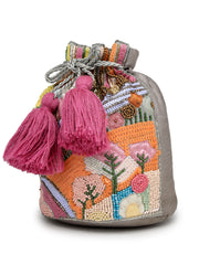 Anekaant Beaded Muse Grey Faux Silk Abstract Embellished Pattern Potli